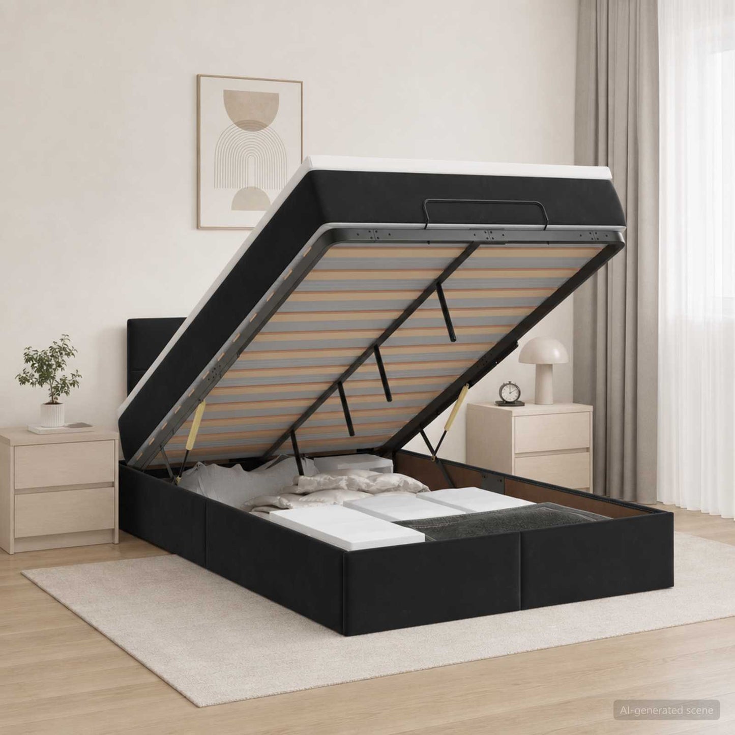 vidaXL Κρεβάτι Ottoman με στρώμα Μαύρο 120 x 190 cm Βελούδο
