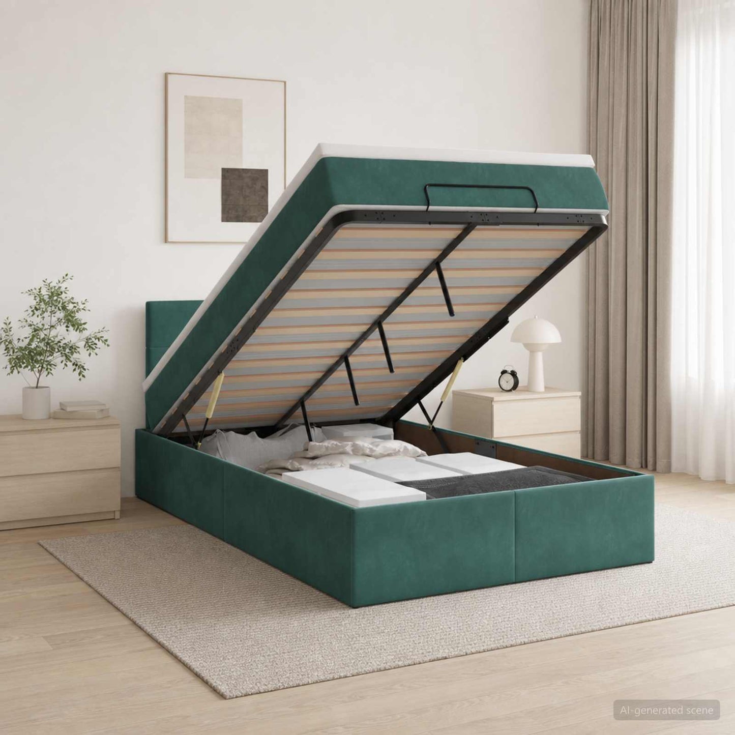 vidaXL Κρεβάτι Ottoman με στρώμα Σκούρο Πράσινο 120 x 200 cm Βελούδο