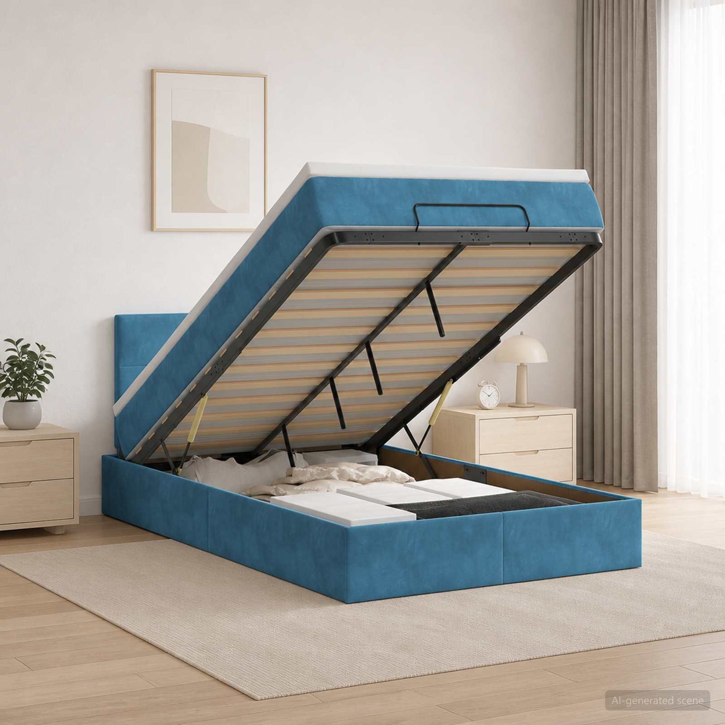 vidaXL Κρεβάτι Ottoman με στρώμα Σκούρο Μπλε 120 x 200 cm Βελούδο