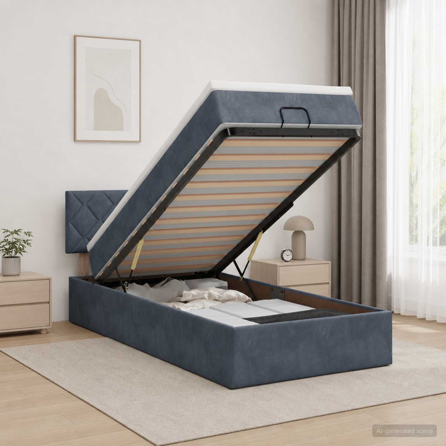 vidaXL Κρεβάτι Ottoman με Στρώμα και LED Σκούρο Γκρι 100 x 200 cm