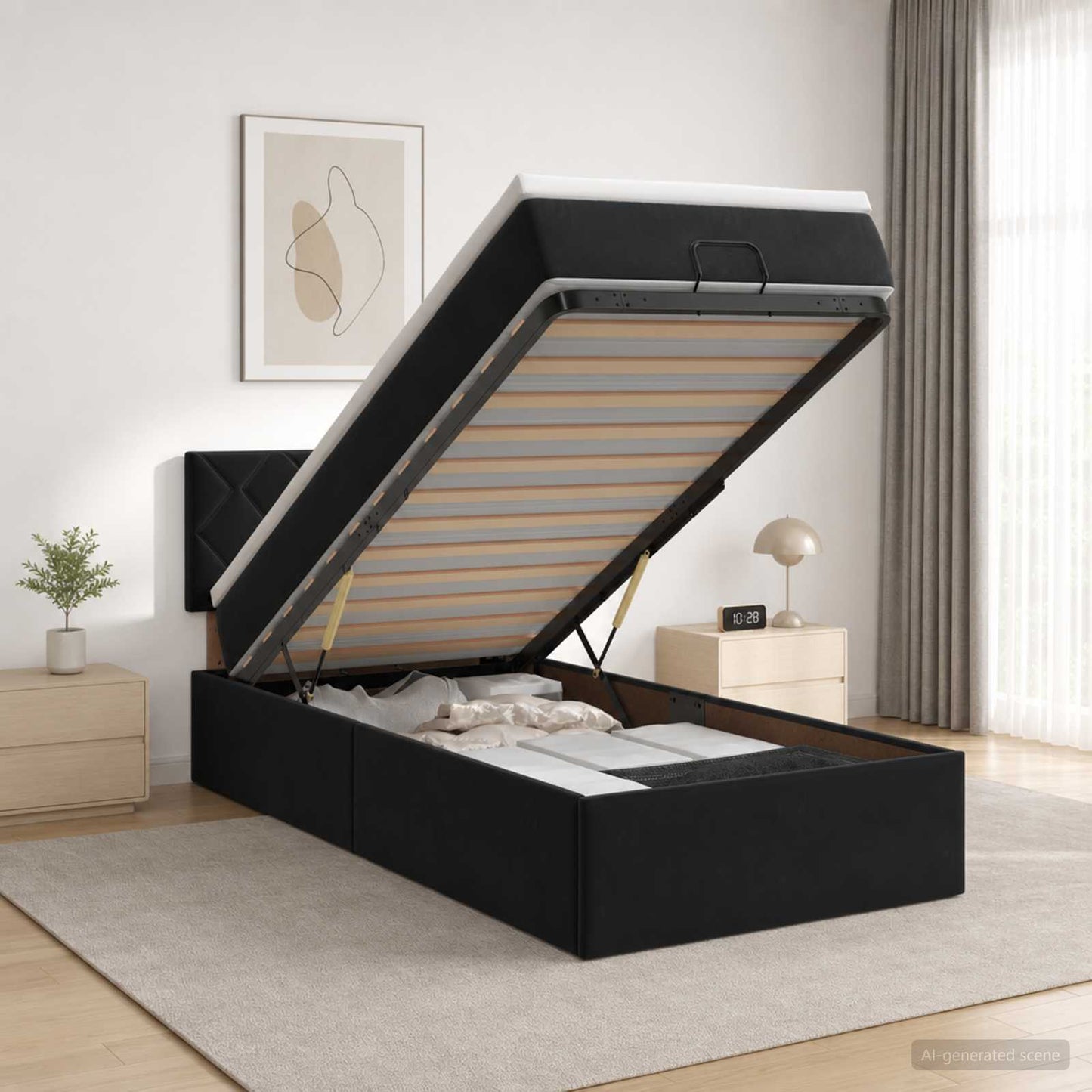 vidaXL Κρεβάτι Ottoman με στρώμα με κεφαλάρι Μαύρο 90 x 190 cm Βελούδο