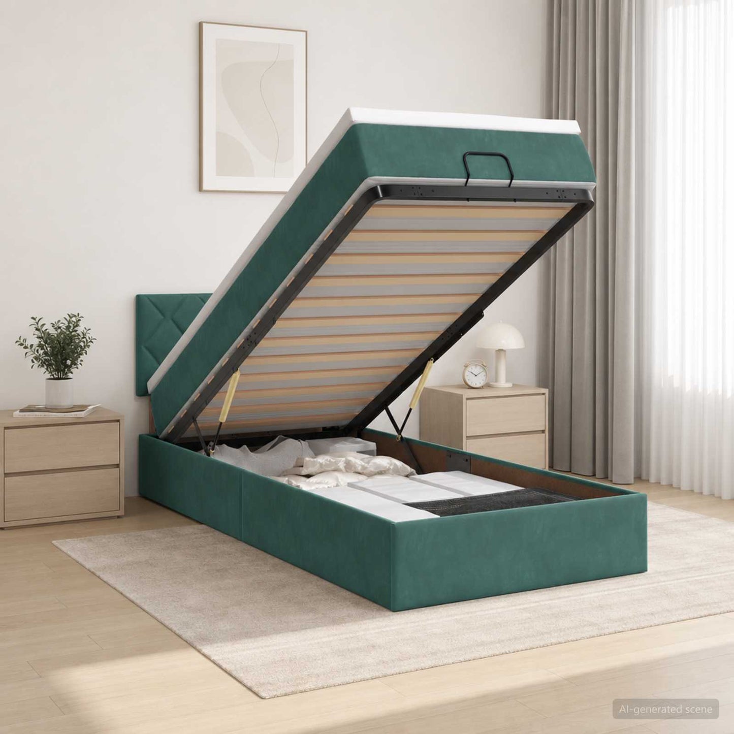 vidaXL Κρεβάτι Ottoman με στρώμα Σκούρο Πράσινο 100 x 200 cm Βελούδο