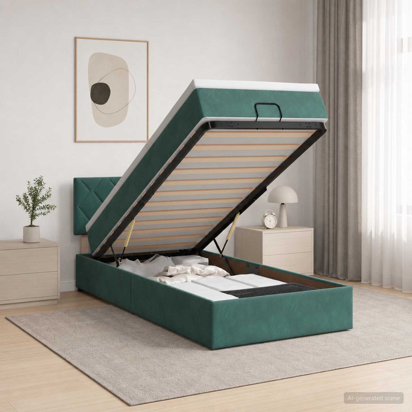 vidaXL Κρεβάτι Ottoman με στρώμα Σκούρο Πράσινο 90 x 200 cm Βελούδο