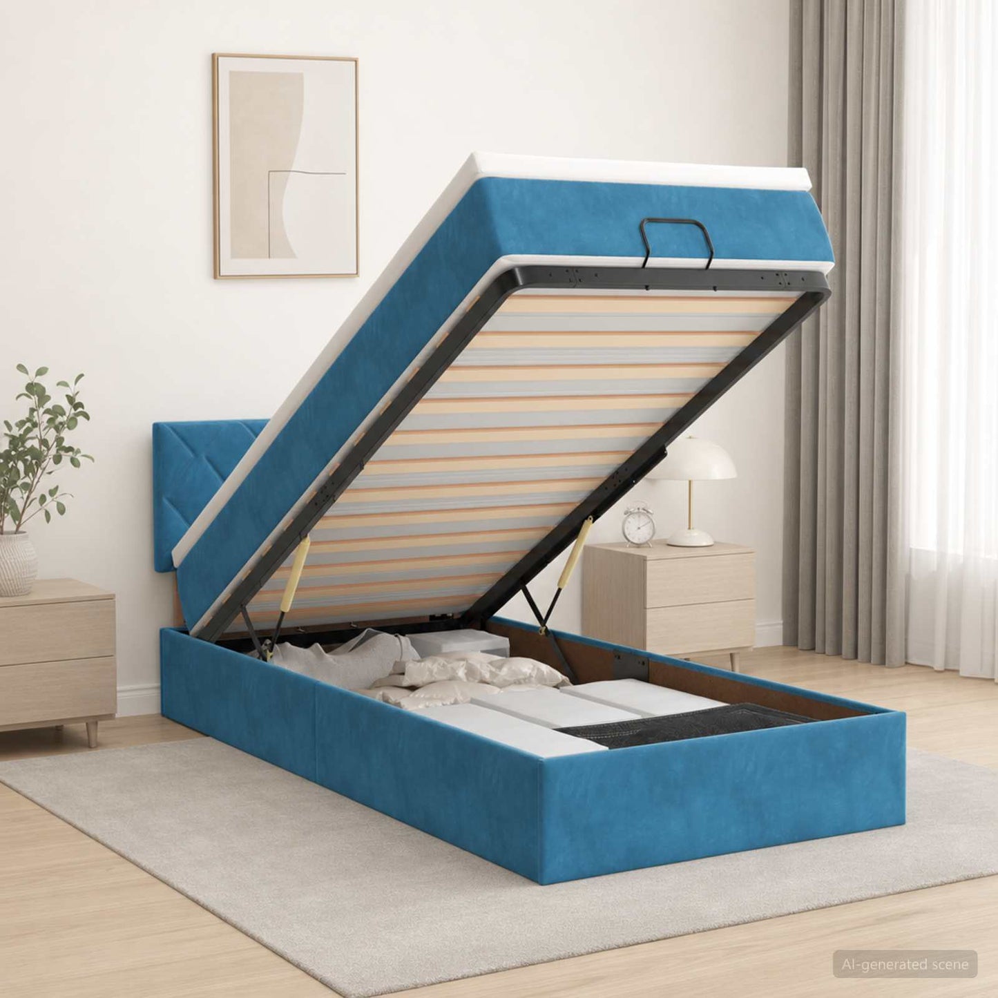 vidaXL Κρεβάτι Ottoman με Στρώμα και LED Σκούρο Μπλε 80 x 200 cm