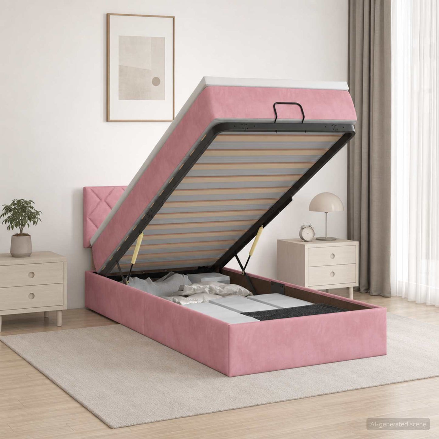 vidaXL Κρεβάτι Ottoman με Στρώμα και LED Ροζ 80 x 200 cm Βελούδο