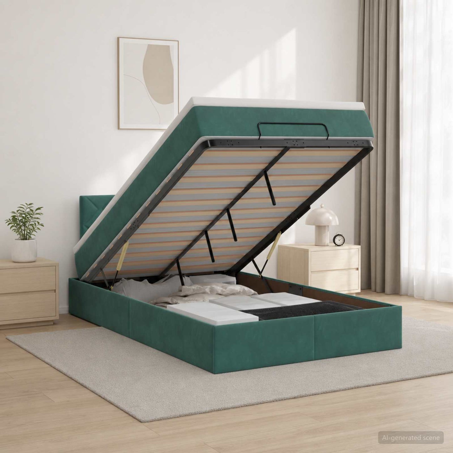 vidaXL Κρεβάτι Ottoman με στρώμα Σκούρο Πράσινο 120 x 190 cm Βελούδο