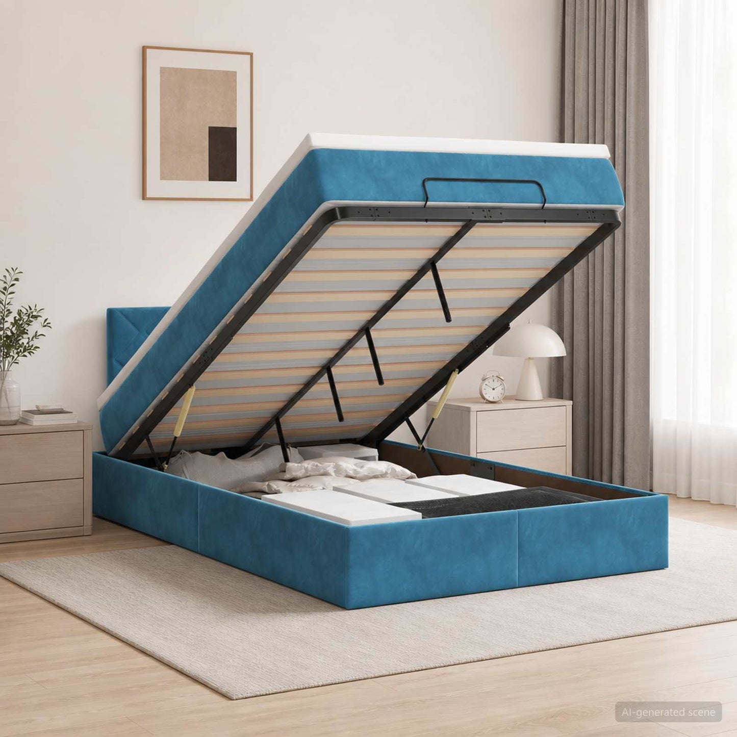 vidaXL Κρεβάτι Ottoman με Στρώμα και LED Σκούρο Μπλε 120 x 200 cm