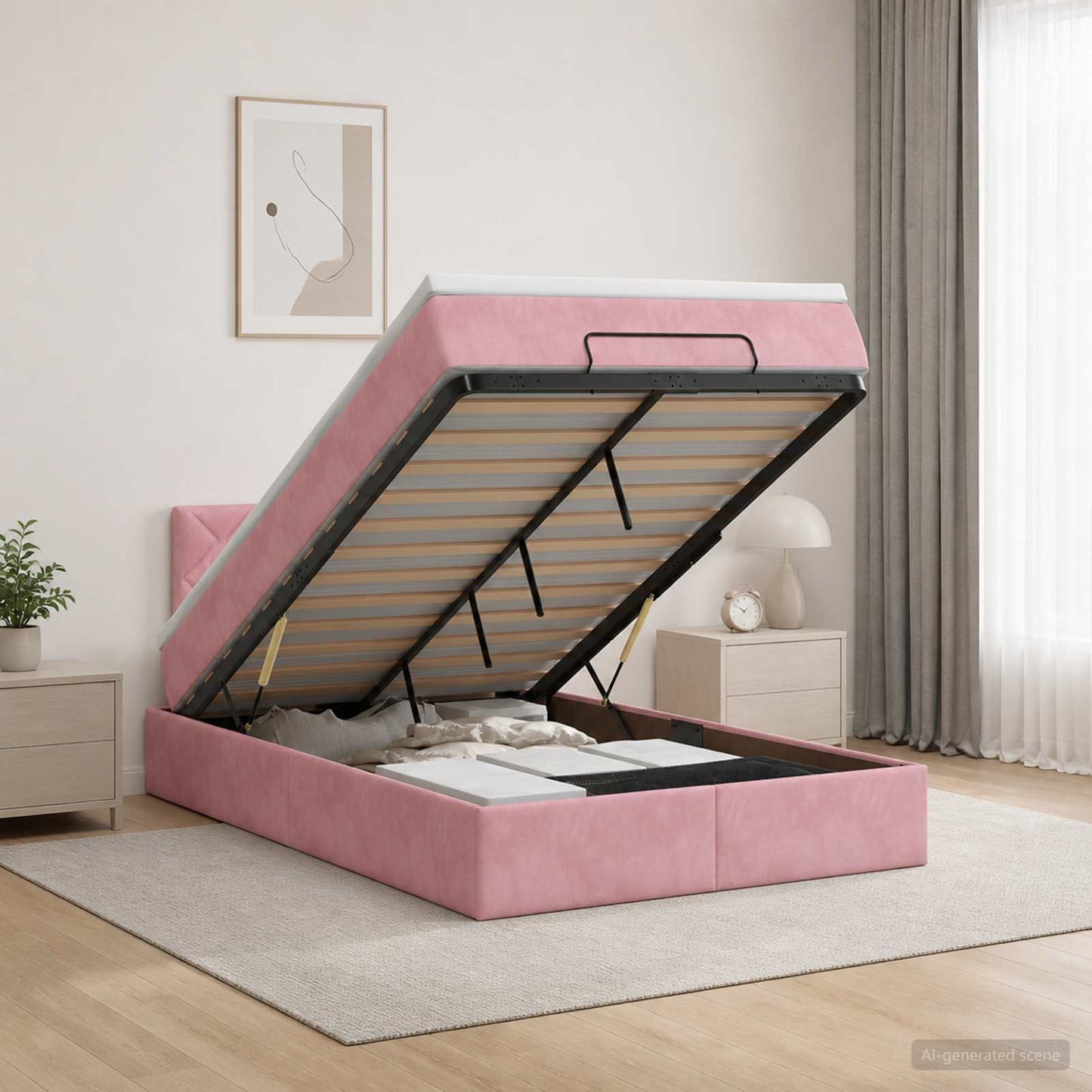 vidaXL Κρεβάτι Ottoman με Στρώμα και LED Ροζ 120 x 190 cm Βελούδο