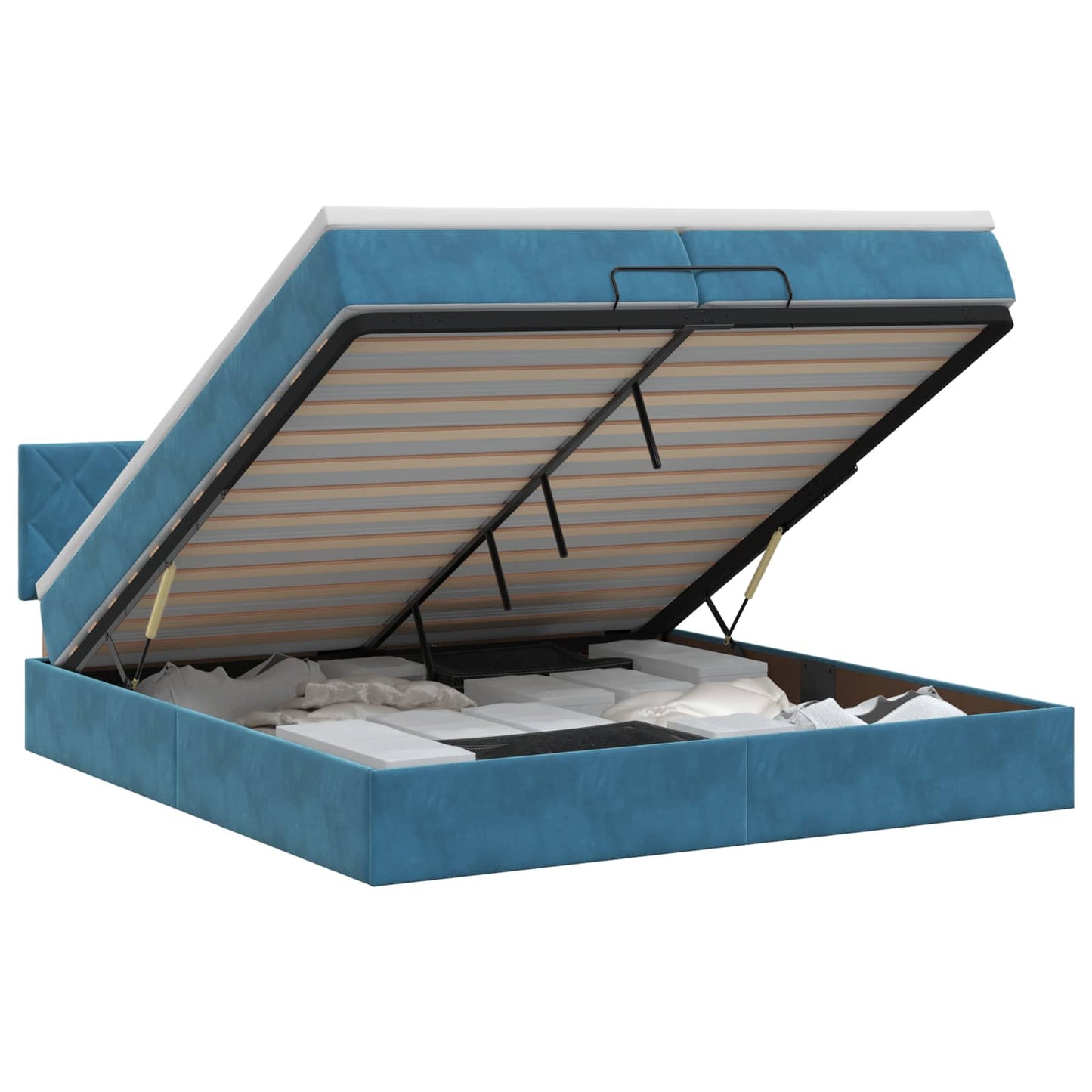 vidaXL Κρεβάτι Ottoman με στρώμα Σκούρο Μπλε 200 x 200 cm Βελούδο