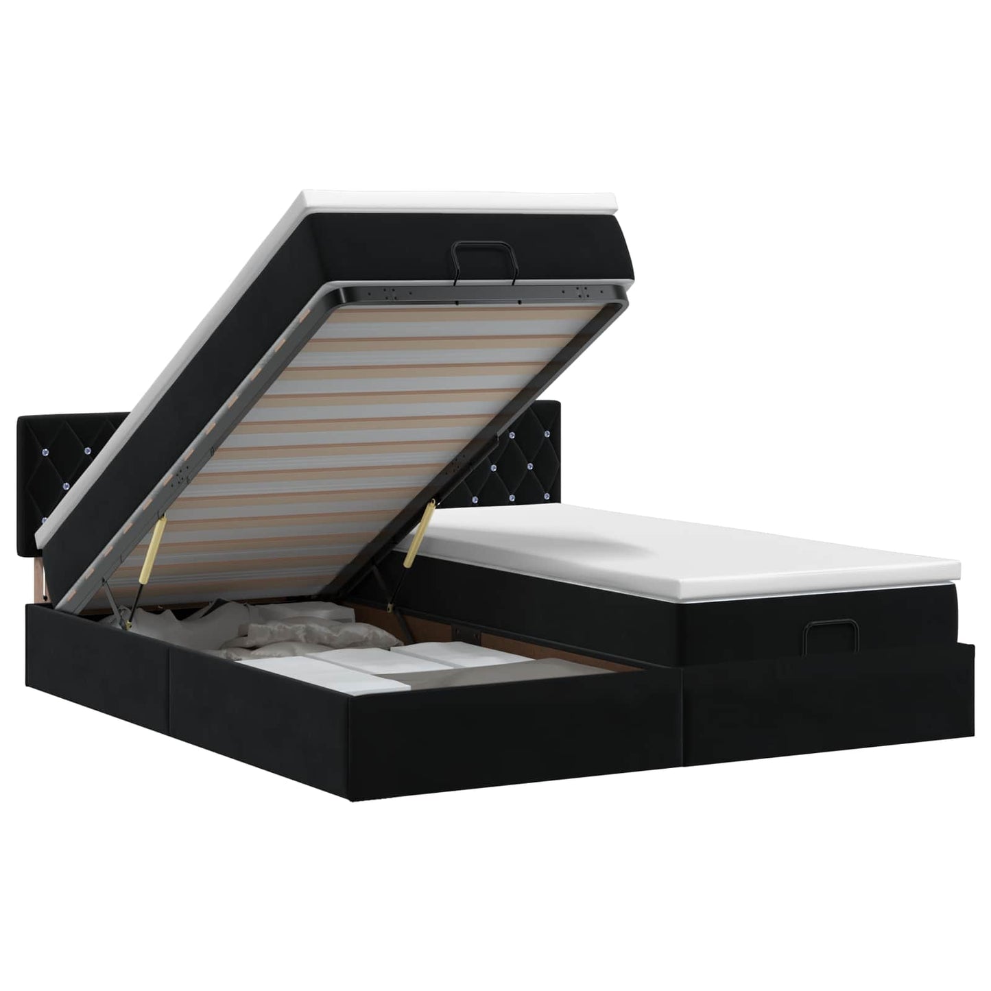 vidaXL Κρεβάτι Ottoman με στρώμα με κεφαλάρι 2 pcs Μαύρο Βελούδο