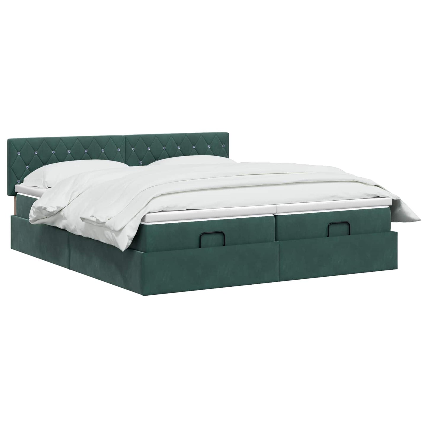 vidaXL Κρεβάτι Ottoman με στρώμα 2 pcs Σκούρο Πράσινο Βελούδο