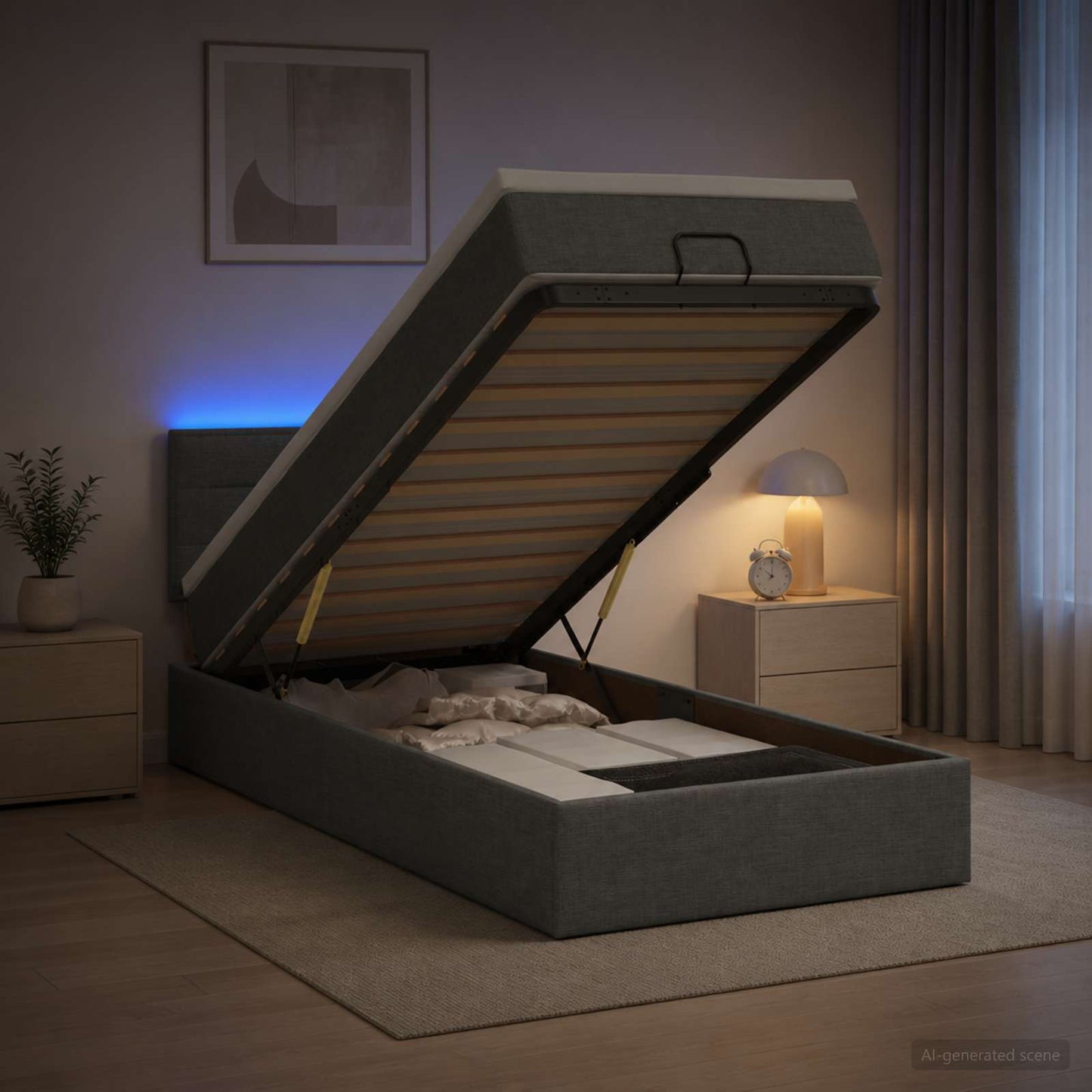 vidaXL Κρεβάτι Ottoman με Στρώμα και LED Σκούρο Γκρι 90 x 200 cm