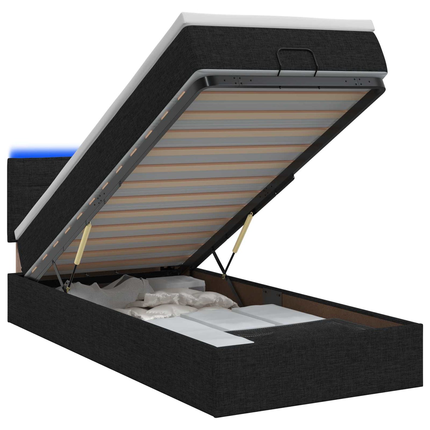 vidaXL Κρεβάτι Ottoman με Στρώμα και LED Μαύρο 80 x 200 cm Ύφασμα