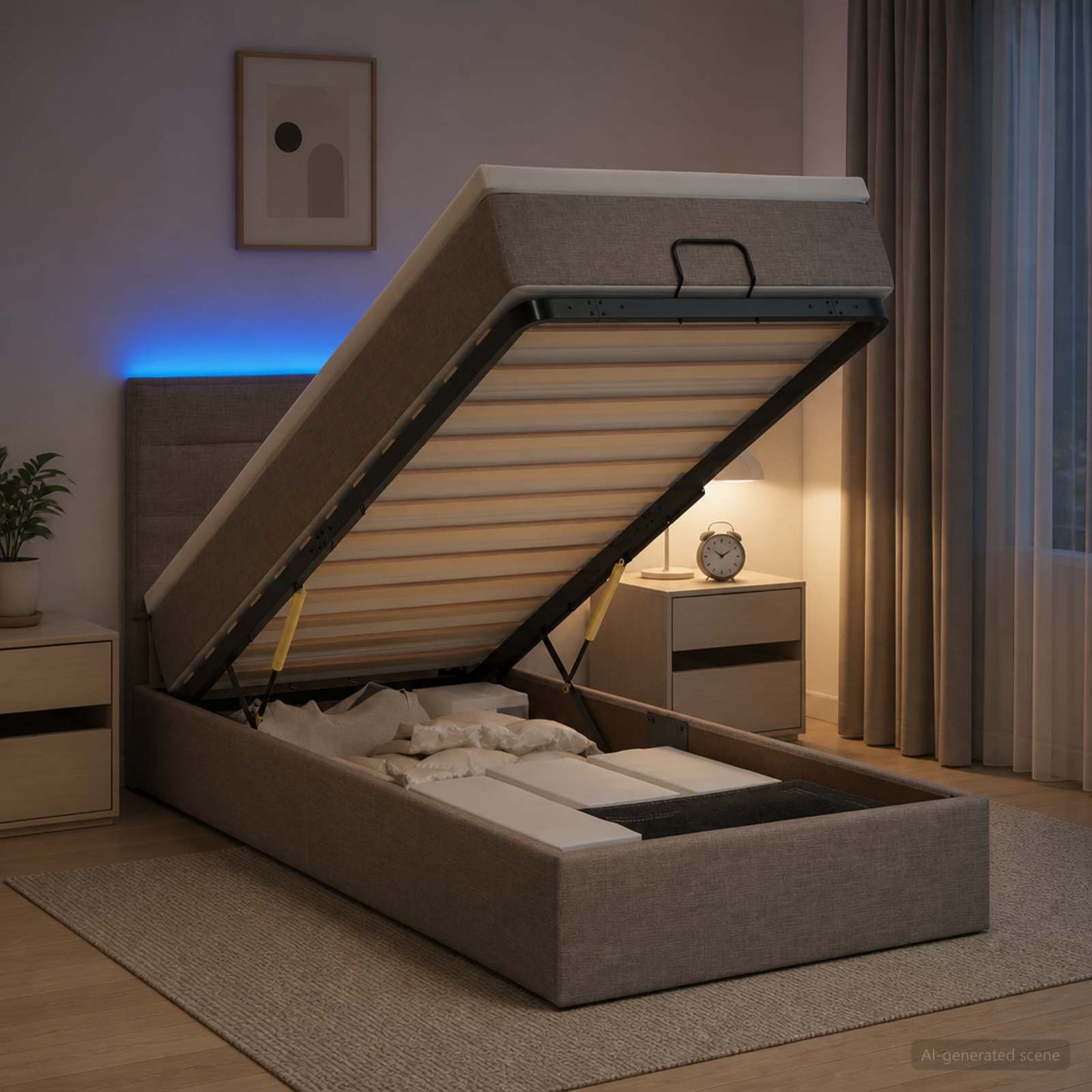 vidaXL Κρεβάτι Ottoman με Στρώμα και LED Taupe 90 x 190 cm Ύφασμα