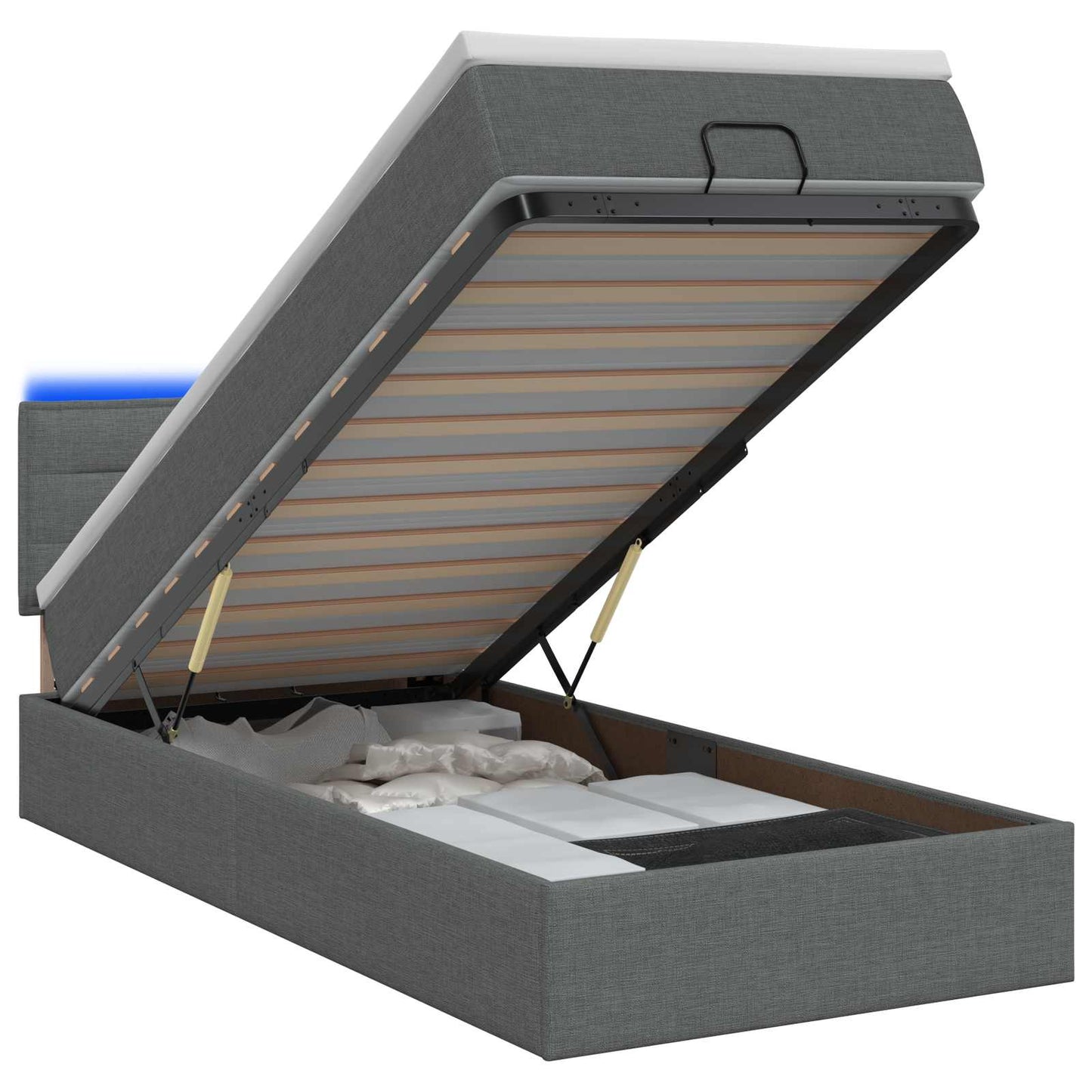 vidaXL Κρεβάτι Ottoman με Στρώμα και LED Σκούρο Γκρι 90 x 190 cm