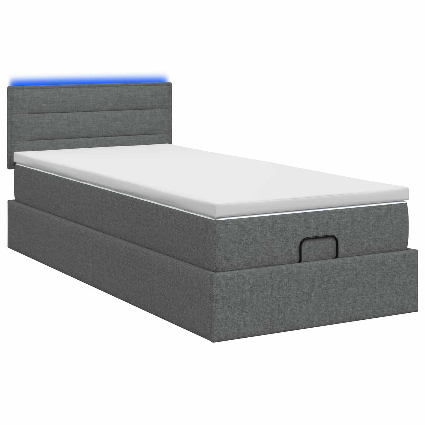 vidaXL Κρεβάτι Ottoman με Στρώμα και LED Σκούρο Γκρι 90 x 190 cm