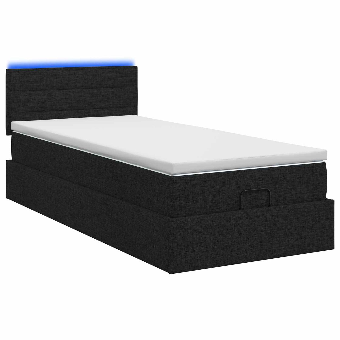 vidaXL Κρεβάτι Ottoman με Στρώμα και LED Μαύρο 90 x 190 cm Ύφασμα