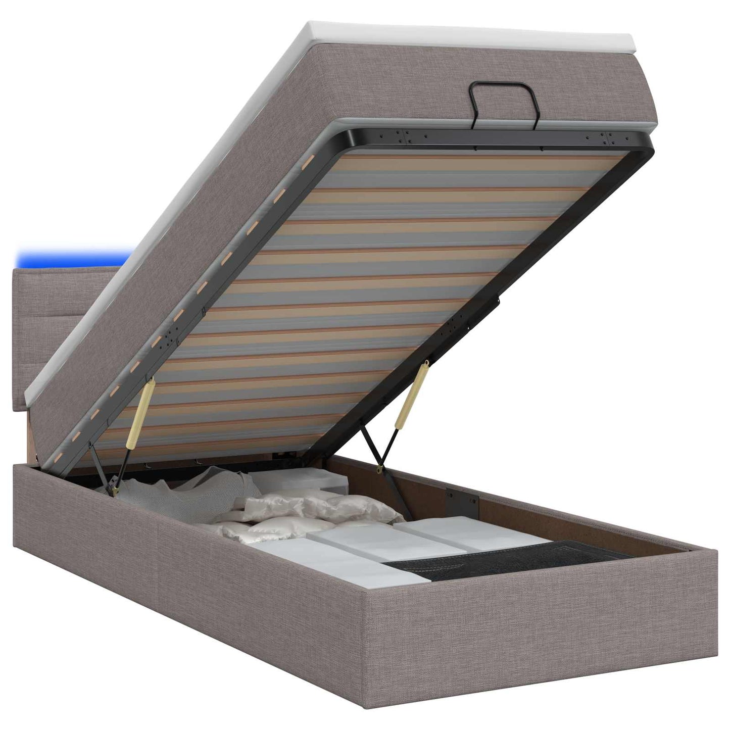 vidaXL Κρεβάτι Ottoman με Στρώμα και LED Taupe 90 x 190 cm Ύφασμα