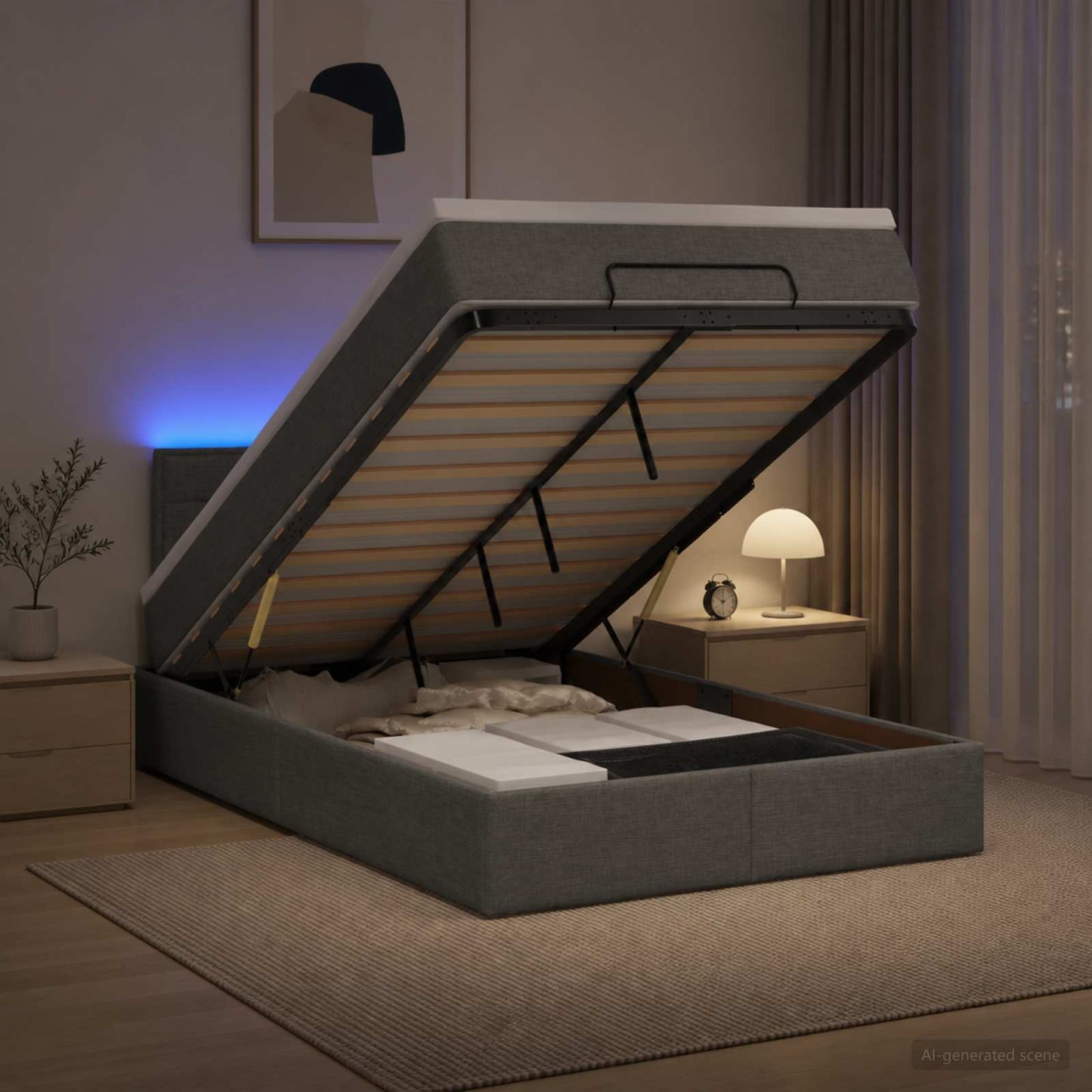 vidaXL Κρεβάτι Ottoman με Στρώμα και LED Σκούρο Γκρι 120 x 200 cm