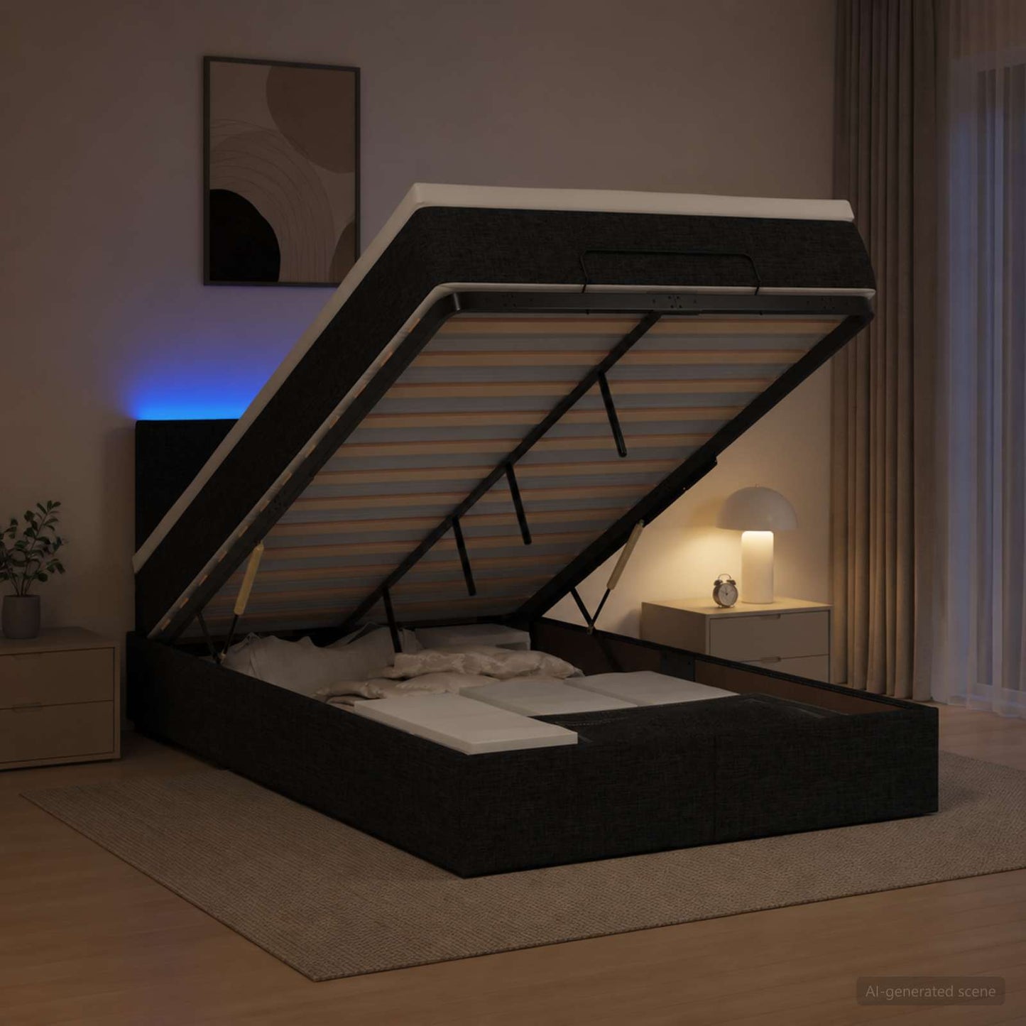 vidaXL Κρεβάτι Ottoman με Στρώμα και LED Μαύρο 120 x 200 cm Ύφασμα