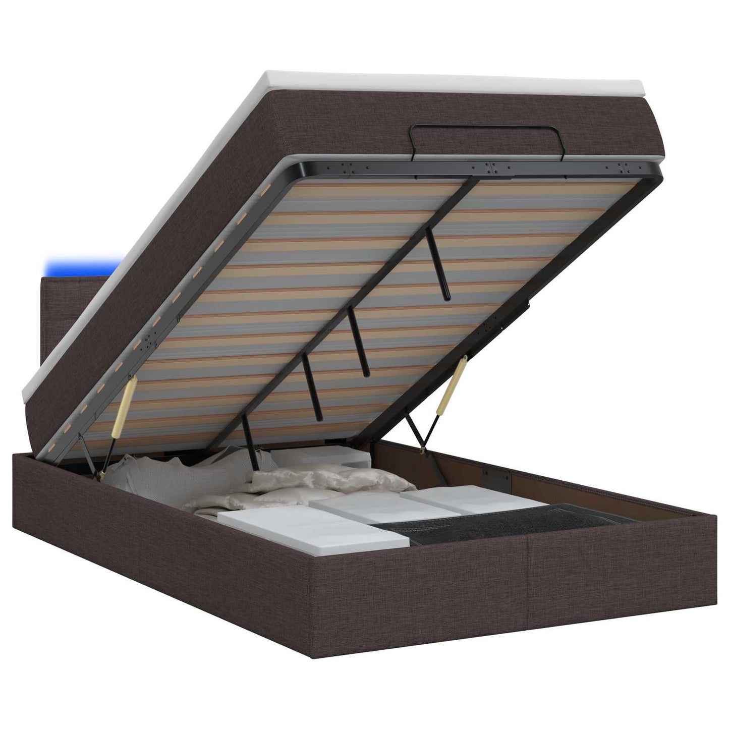 vidaXL Κρεβάτι Ottoman με Στρώμα και LED Σκούρο Καφέ 120 x 190 cm