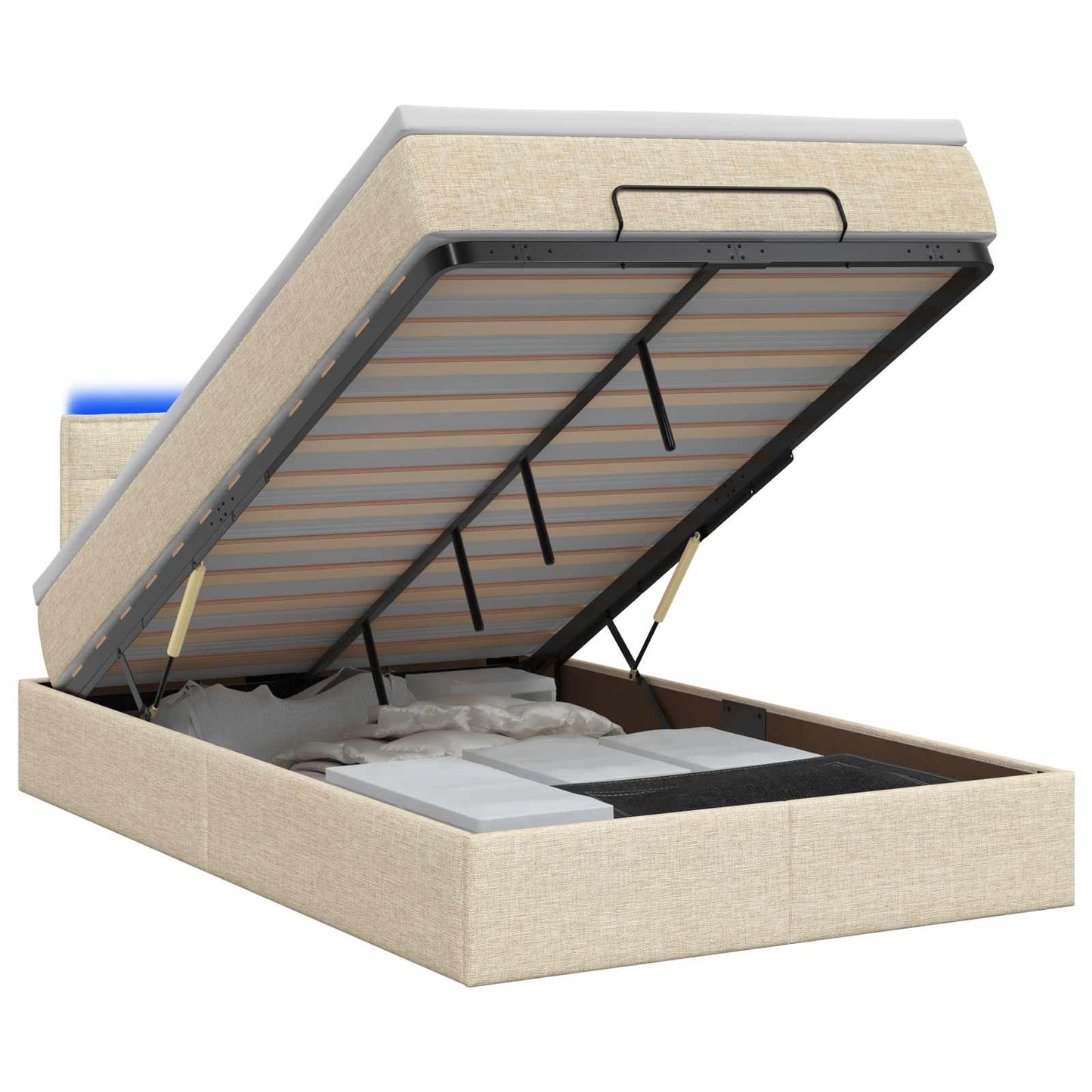 vidaXL Κρεβάτι Ottoman με Στρώμα και LED Κρεμ 120 x 200 cm Ύφασμα