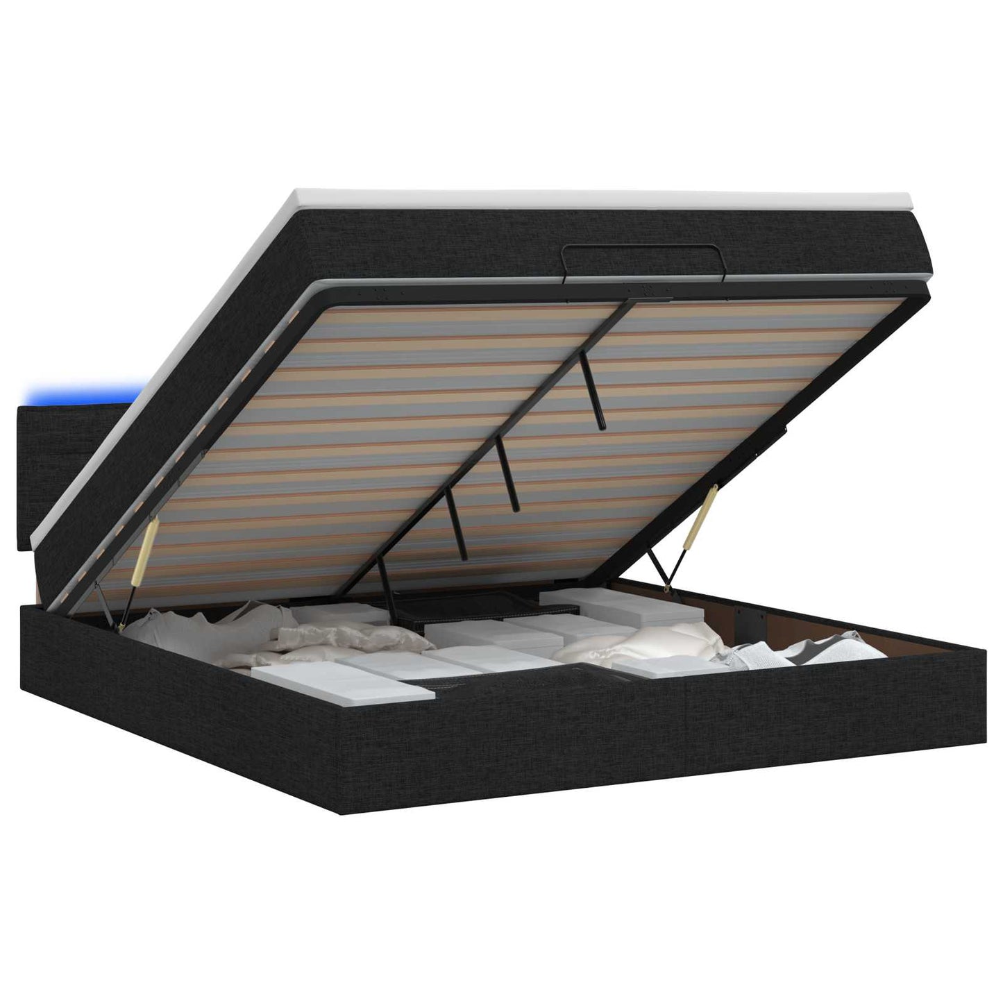 vidaXL Κρεβάτι Ottoman με Στρώμα και LED Μαύρο 140 x 190 cm Ύφασμα