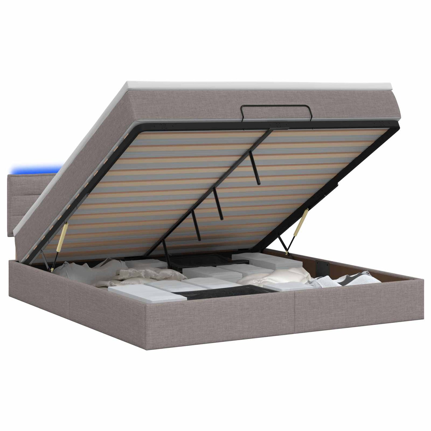 vidaXL Κρεβάτι Ottoman με Στρώμα και LED Taupe 140 x 190 cm Ύφασμα