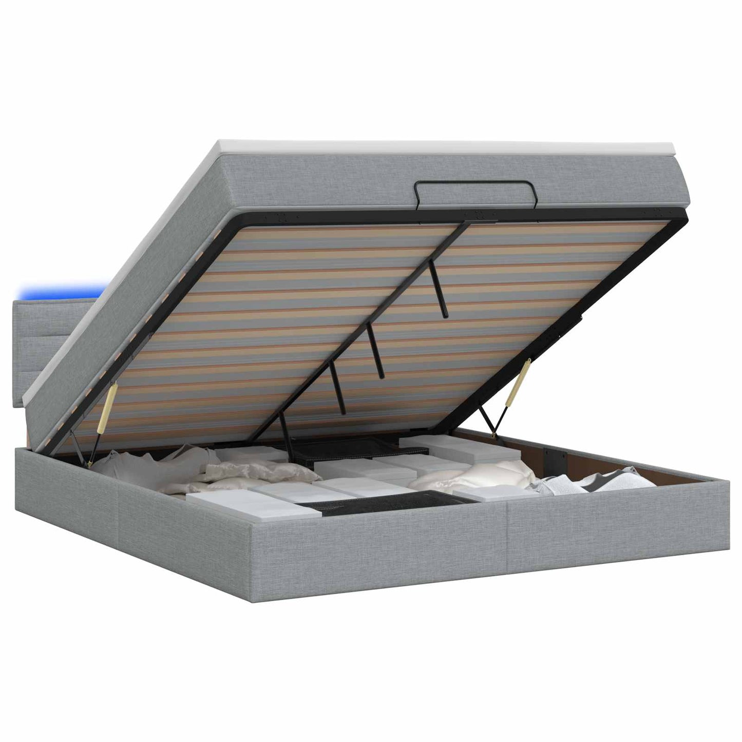 vidaXL Κρεβάτι Ottoman με Στρώμα και LED Ανοιχτό γκρι 140 x 200 cm