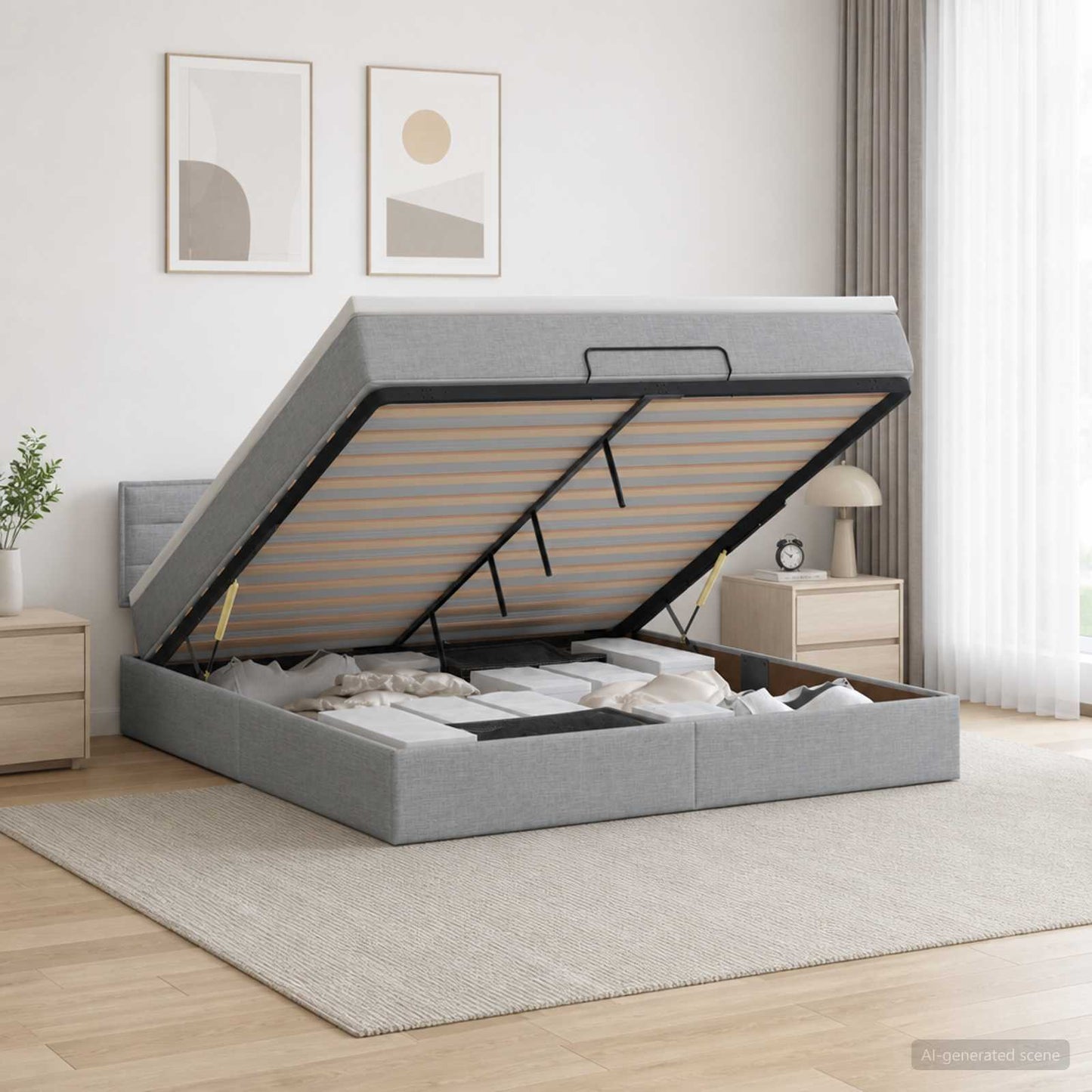 vidaXL Κρεβάτι Ottoman με στρώμα Ανοιχτό γκρι 140 x 200 cm Ύφασμα