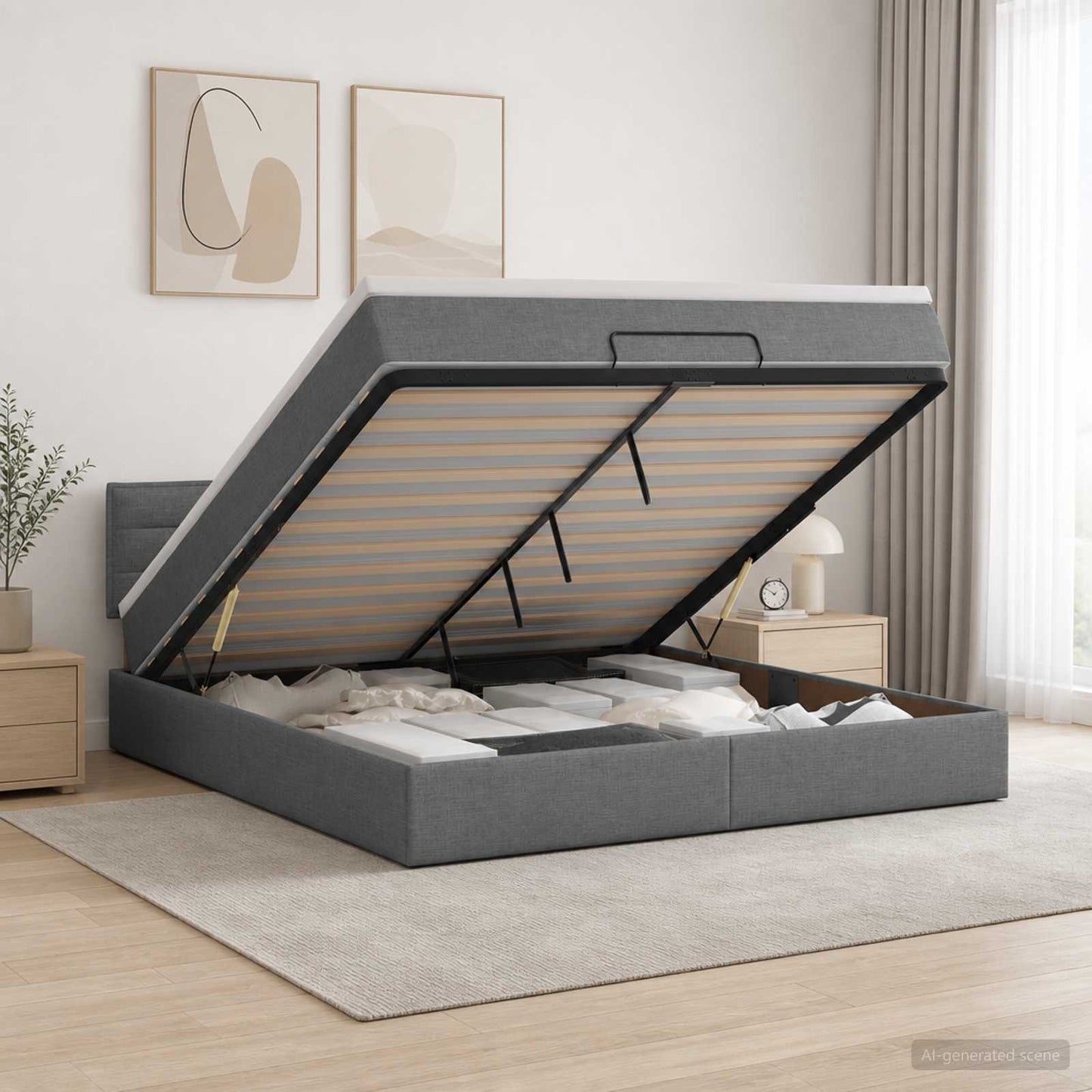 vidaXL Κρεβάτι Ottoman με Στρώμα και LED Σκούρο Γκρι 180 x 200 cm
