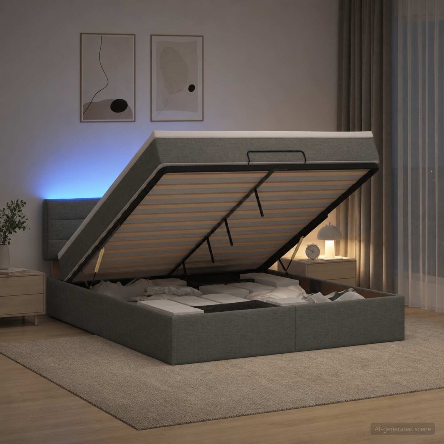 vidaXL Κρεβάτι Ottoman με Στρώμα και LED Σκούρο Γκρι 140 x 190 cm