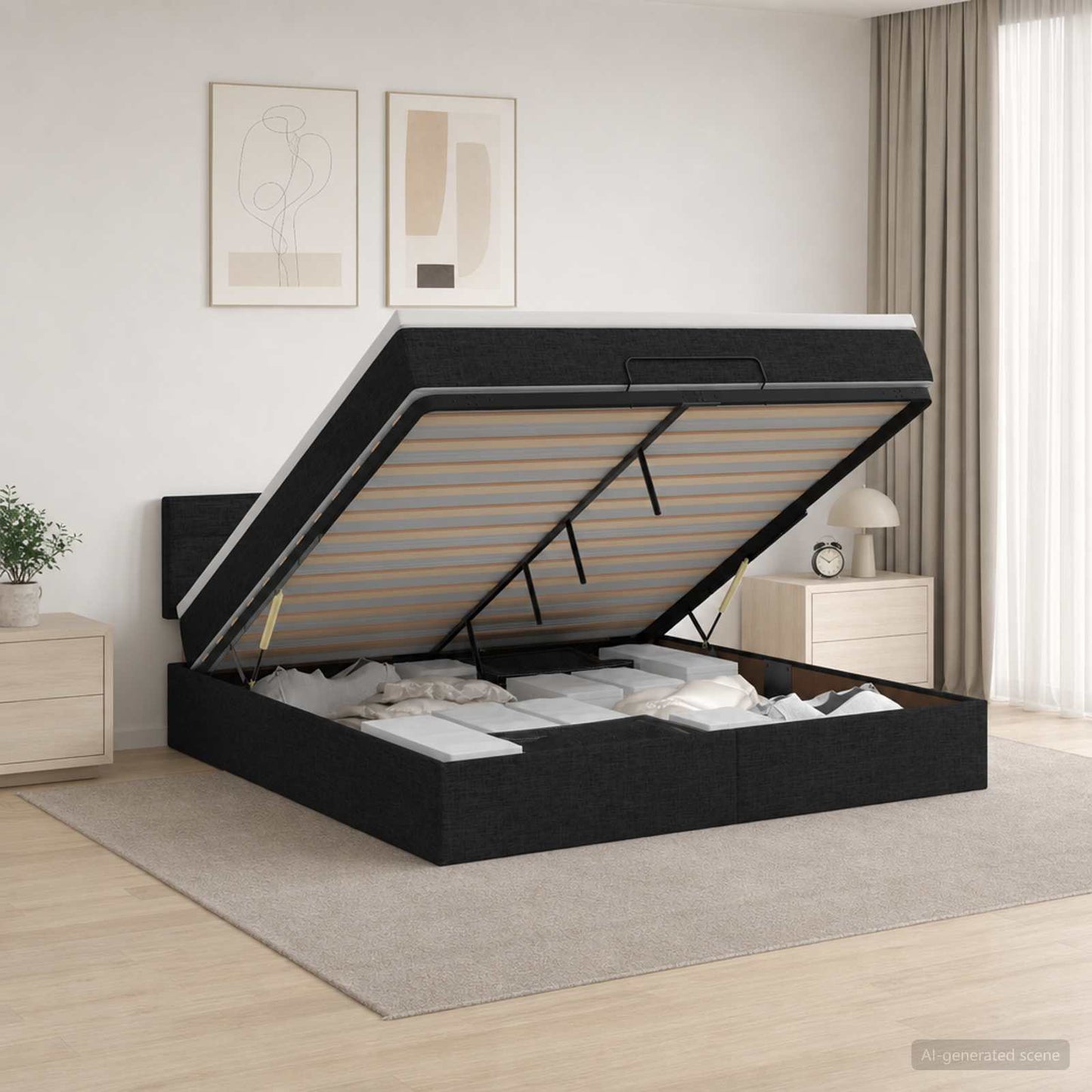 vidaXL Κρεβάτι Ottoman με στρώμα με κεφαλάρι Μαύρο 180 x 200 cm Ύφασμα