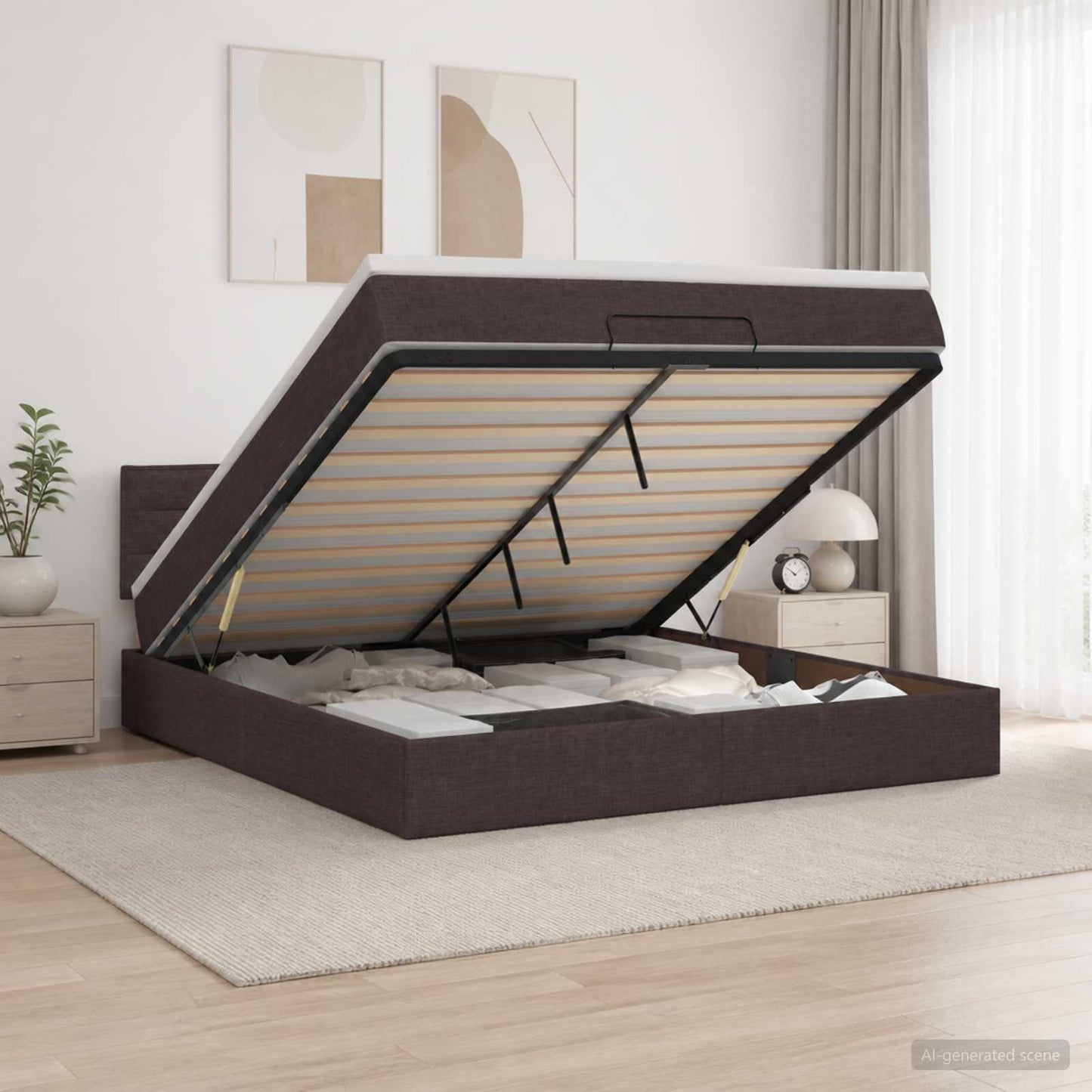 vidaXL Κρεβάτι Ottoman με στρώμα Σκούρο Καφέ 160 x 200 cm Ύφασμα