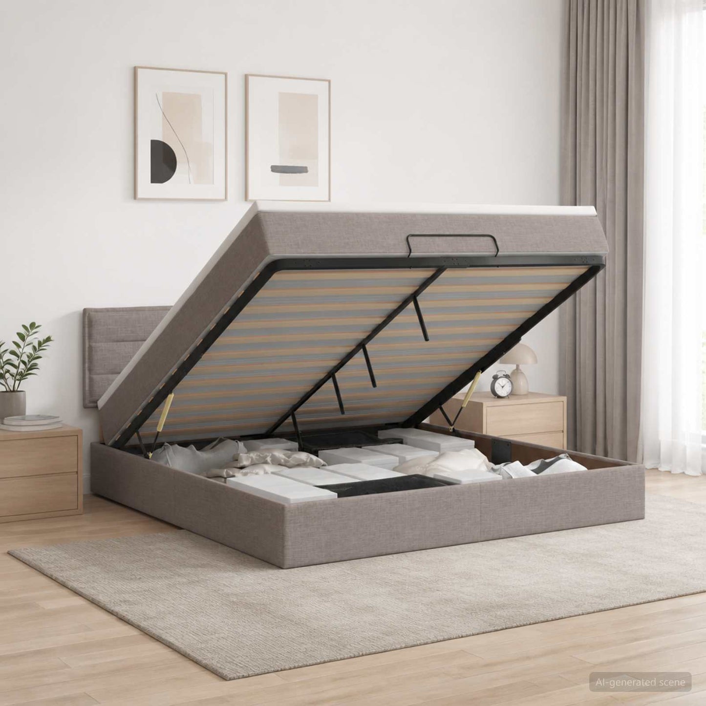 vidaXL Κρεβάτι Ottoman με στρώμα με κεφαλάρι Taupe 140 x 190 cm Ύφασμα