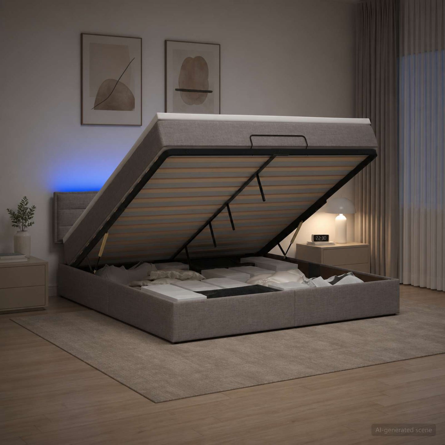 vidaXL Κρεβάτι Ottoman με Στρώμα και LED Taupe 180 x 200 cm Ύφασμα