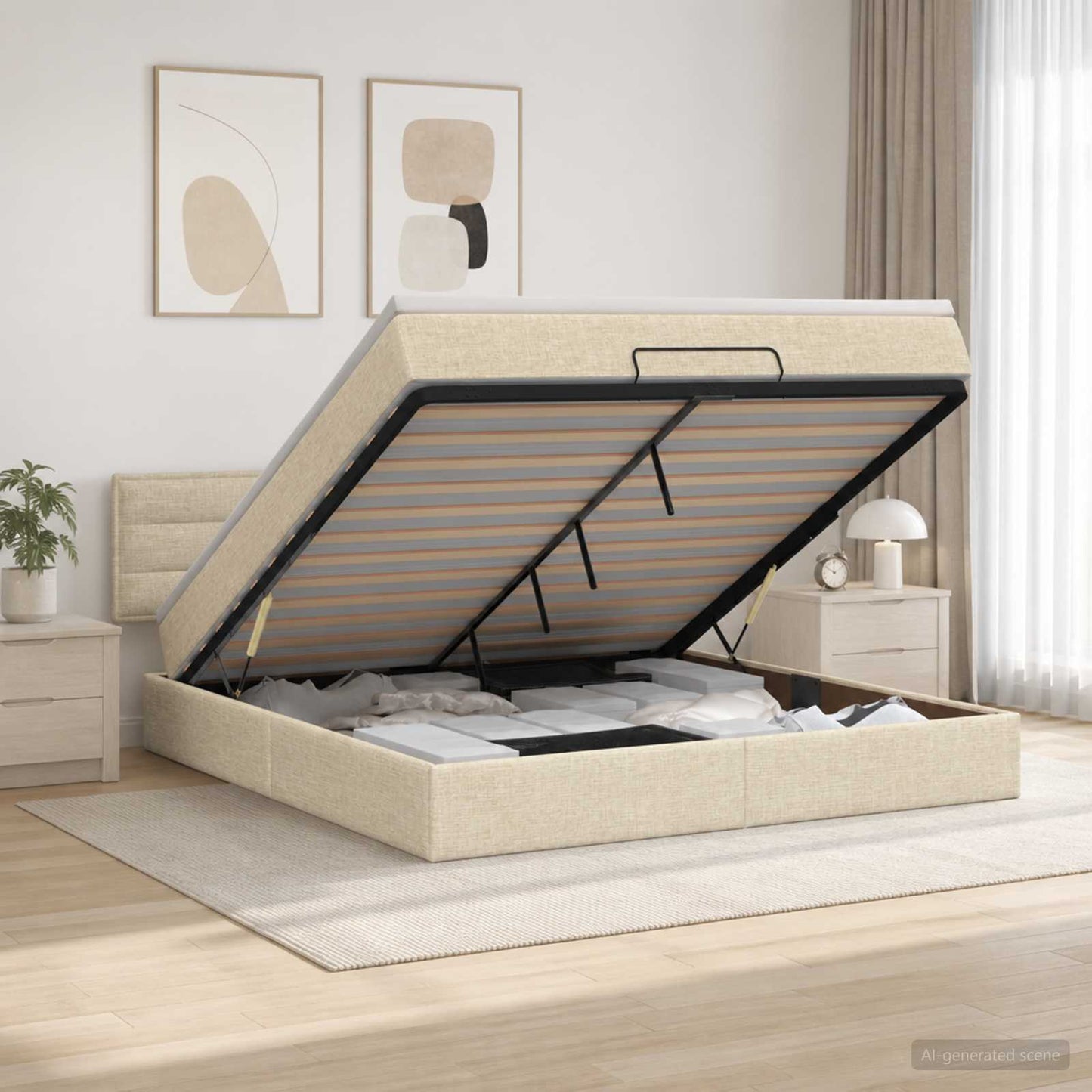 vidaXL Κρεβάτι Ottoman με στρώμα με κεφαλάρι Κρεμ 140 x 200 cm Ύφασμα