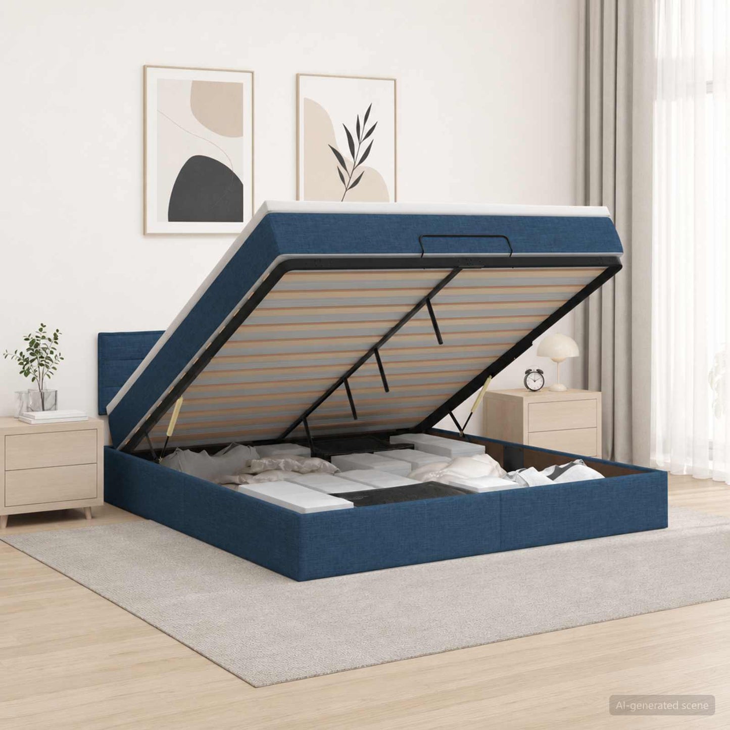vidaXL Κρεβάτι Ottoman με στρώμα με κεφαλάρι Μπλε 140 x 200 cm Ύφασμα