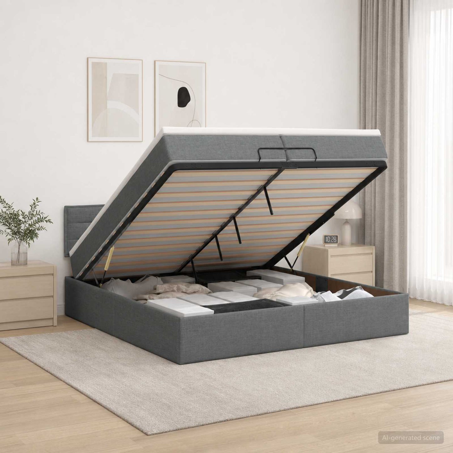 vidaXL Κρεβάτι Ottoman με στρώμα Σκούρο Γκρι 200 x 200 cm Ύφασμα