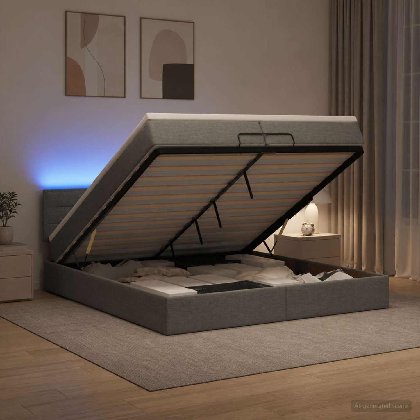 vidaXL Κρεβάτι Ottoman με Στρώμα και LED Σκούρο Γκρι 200 x 200 cm