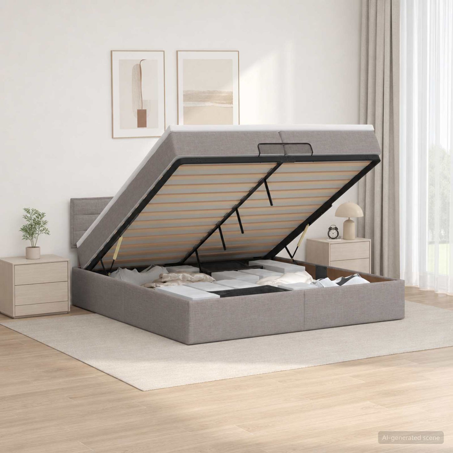 vidaXL Κρεβάτι Ottoman με στρώμα με κεφαλάρι Taupe 200 x 200 cm Ύφασμα