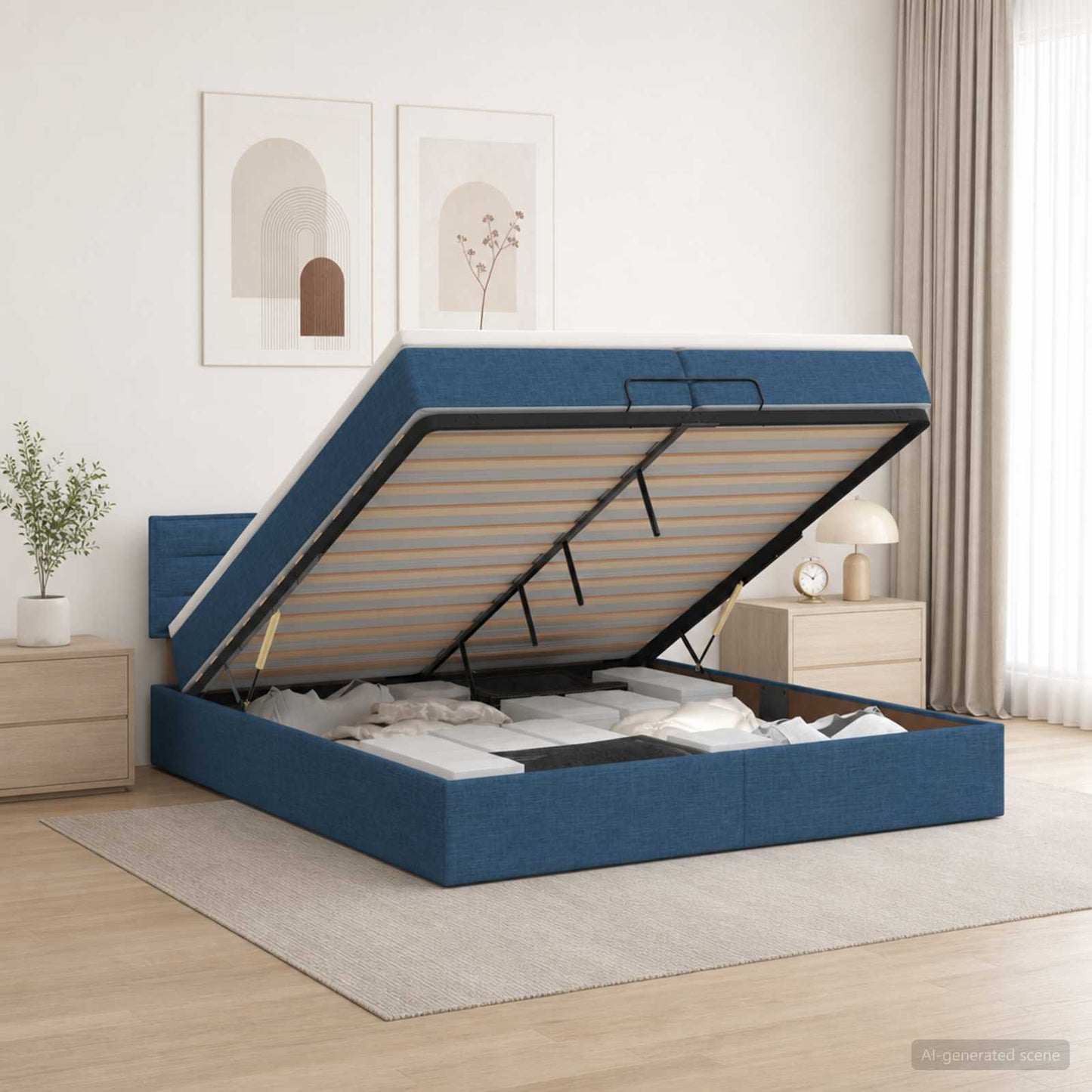 vidaXL Κρεβάτι Ottoman με στρώμα με κεφαλάρι Μπλε 200 x 200 cm Ύφασμα