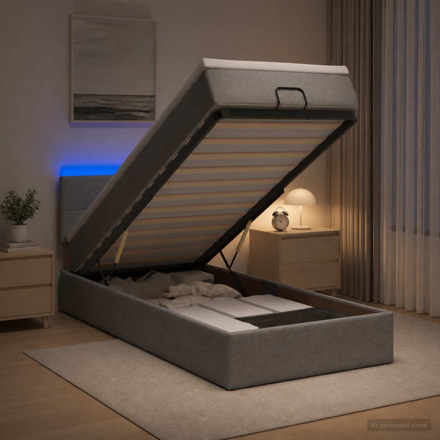 vidaXL Κρεβάτι Ottoman με Στρώμα και LED Ανοιχτό γκρι 80 x 200 cm