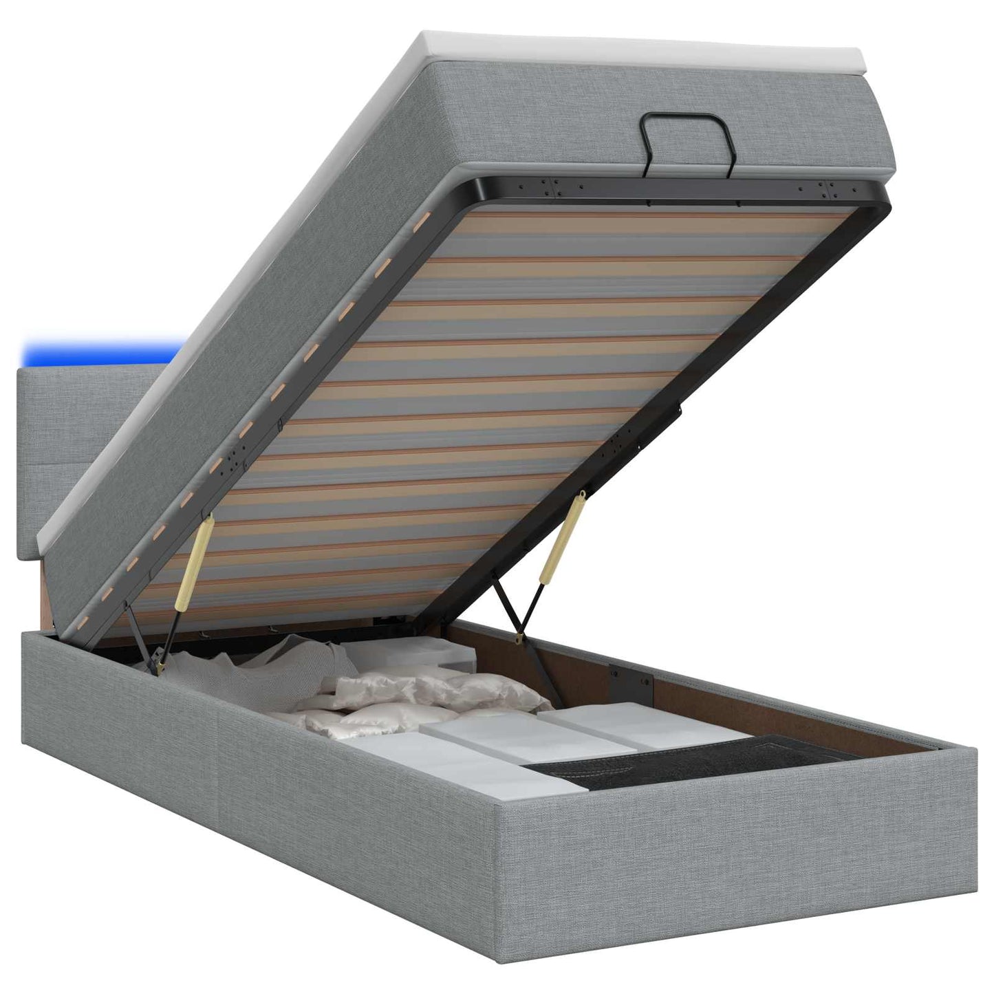 vidaXL Κρεβάτι Ottoman με Στρώμα και LED Ανοιχτό γκρι 80 x 200 cm