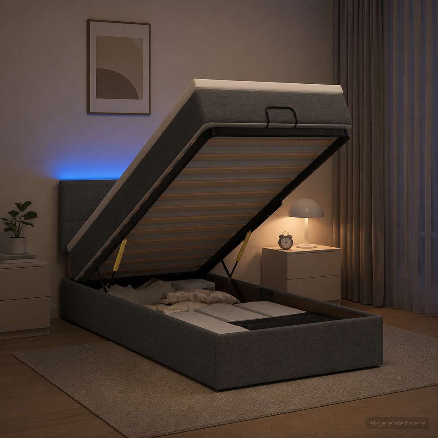 vidaXL Κρεβάτι Ottoman με Στρώμα και LED Σκούρο Γκρι 90 x 190 cm