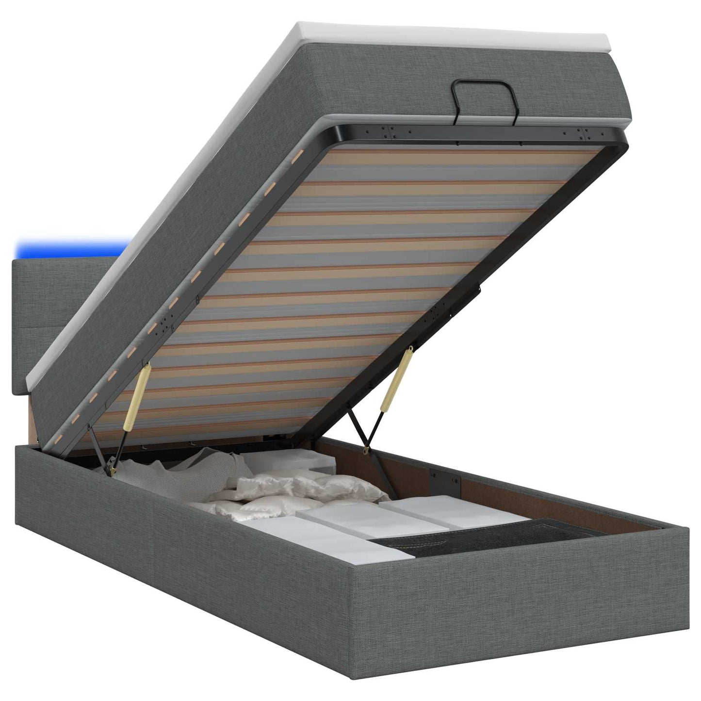 vidaXL Κρεβάτι Ottoman με Στρώμα και LED Σκούρο Γκρι 80 x 200 cm