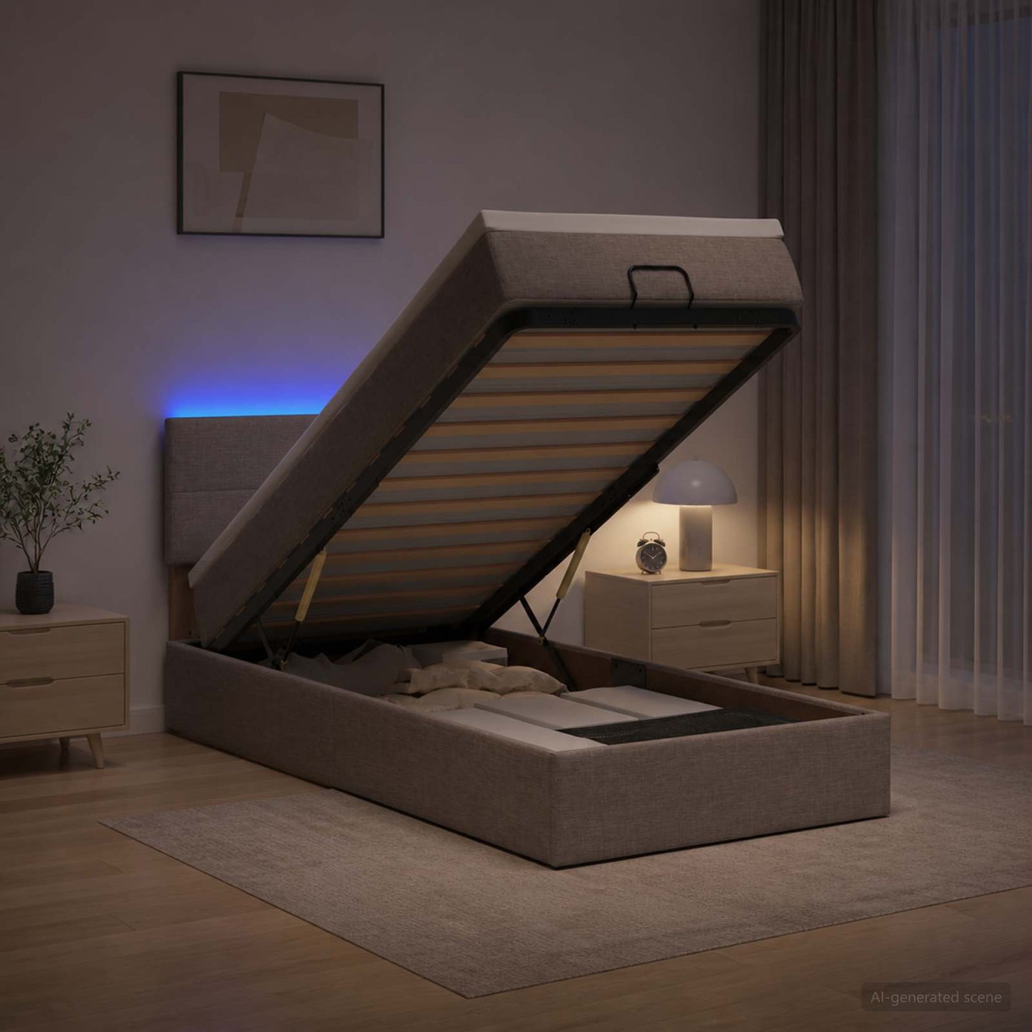 vidaXL Κρεβάτι Ottoman με Στρώμα και LED Taupe 80 x 200 cm Ύφασμα
