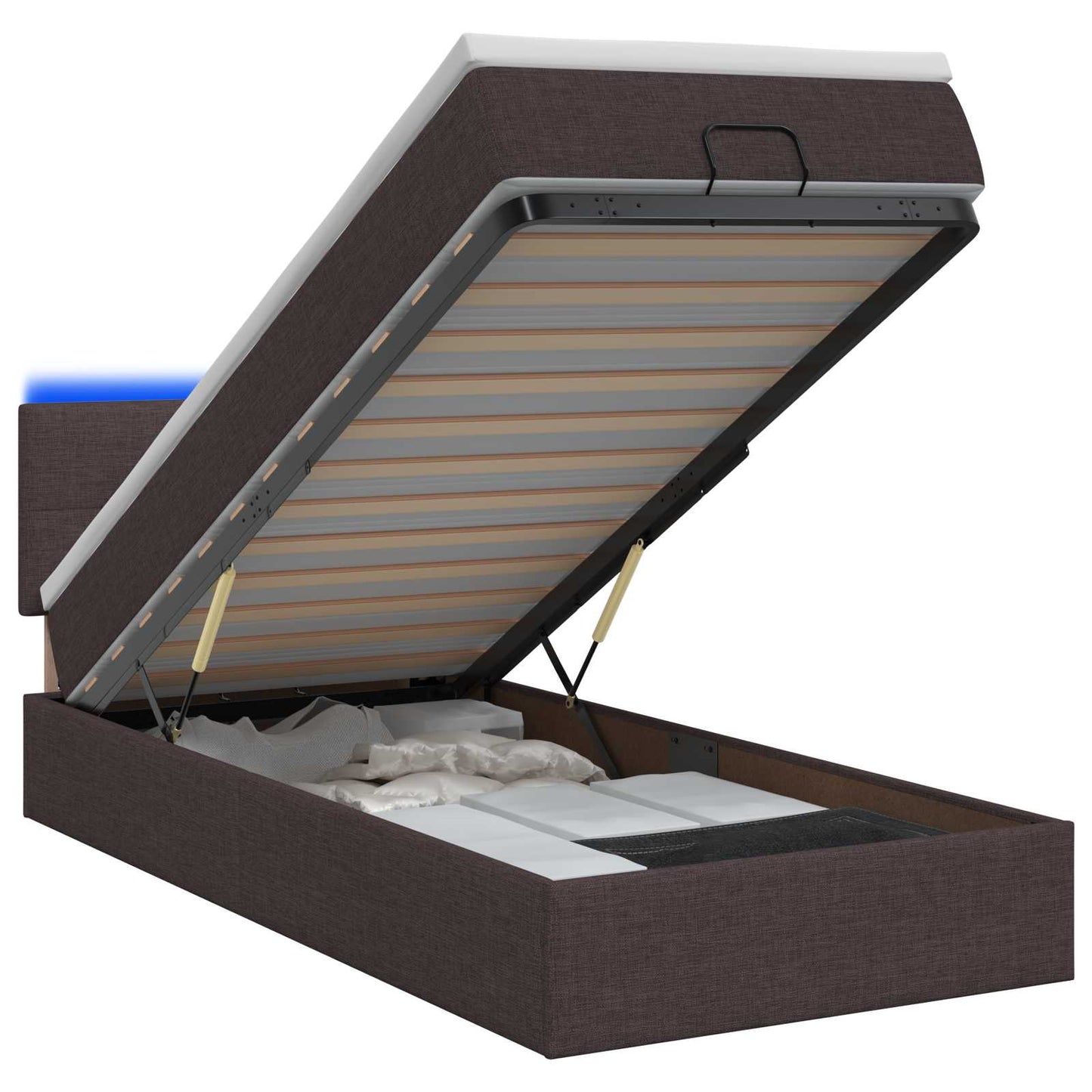 vidaXL Κρεβάτι Ottoman με Στρώμα και LED Σκούρο Καφέ 90 x 190 cm