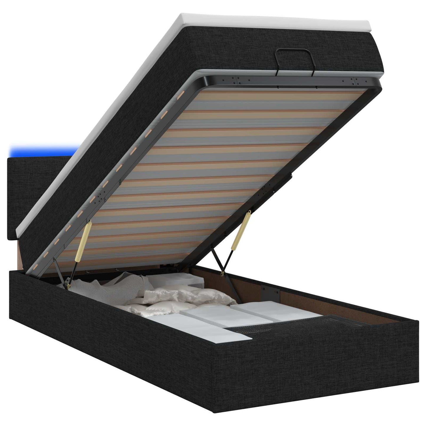 vidaXL Κρεβάτι Ottoman με Στρώμα και LED Μαύρο 90 x 200 cm Ύφασμα