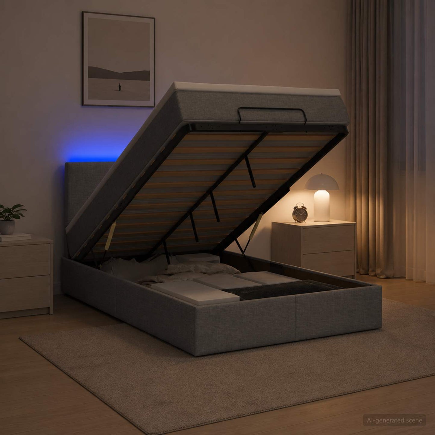 vidaXL Κρεβάτι Ottoman με Στρώμα και LED Ανοιχτό γκρι 120 x 200 cm
